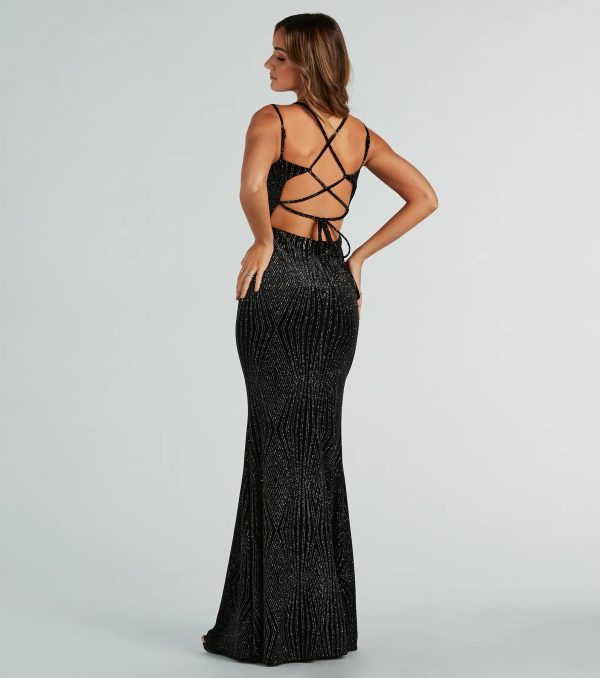 Spencer Formal Glitter Velvet Lace-Up Long Dress - Image 2