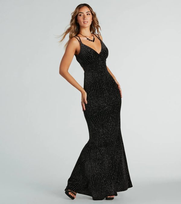 Spencer Formal Glitter Velvet Lace-Up Long Dress - Image 3
