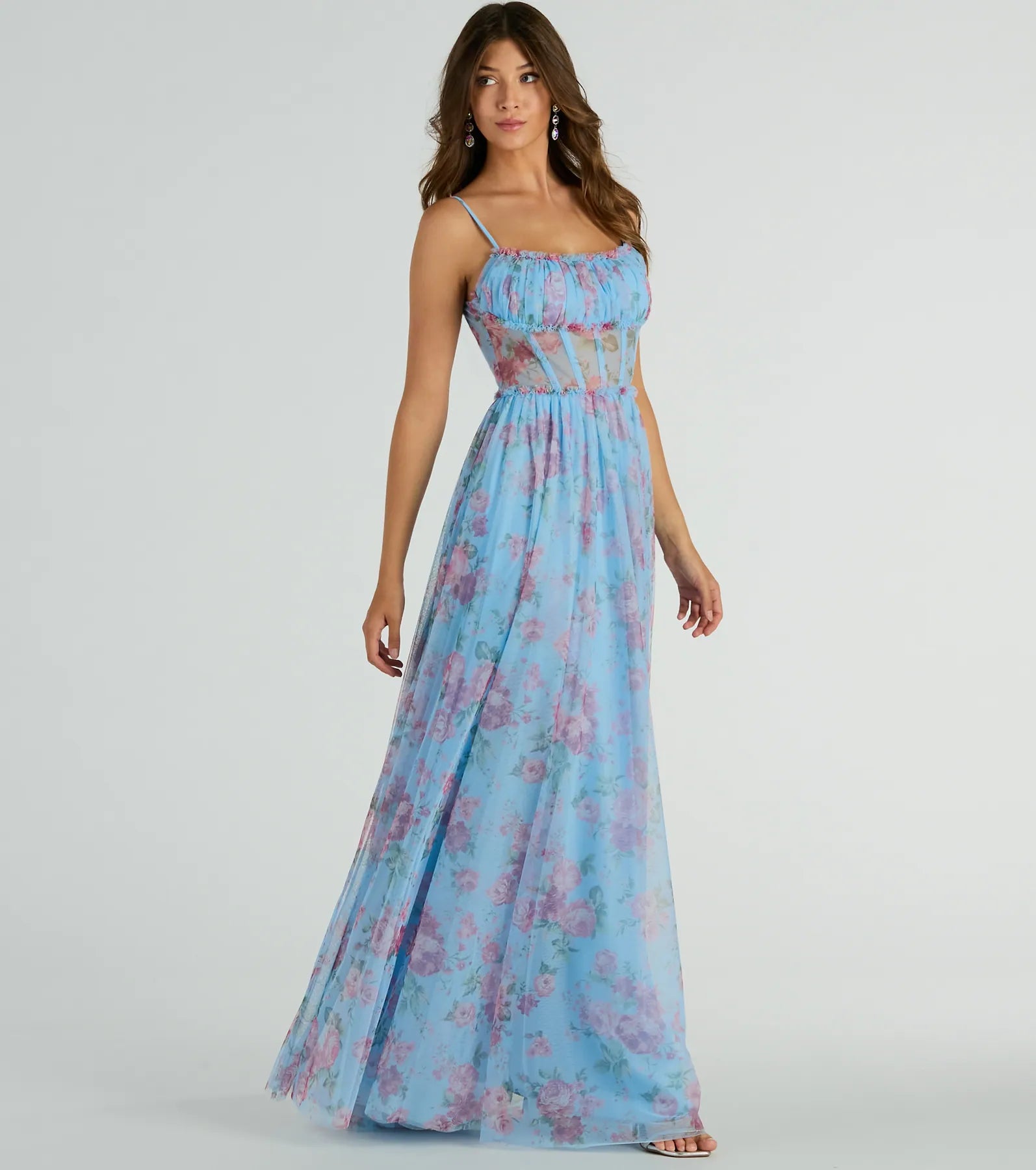 Haylie Corset A-Line Floral Tulle Formal Dress - Image 4