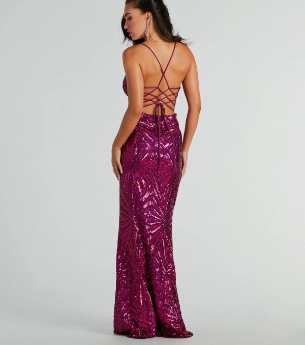 Regina Lace-Up Mermaid Sequin Mesh Formal Dress - Image 3