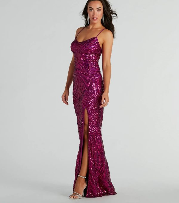 Regina Lace-Up Mermaid Sequin Mesh Formal Dress - Image 4