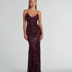 Jaylee Lace-Up Sequin Mesh Formal Dress