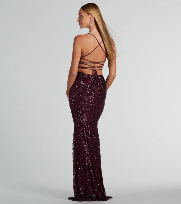 Jaylee Lace-Up Sequin Mesh Formal Dress - Image 2