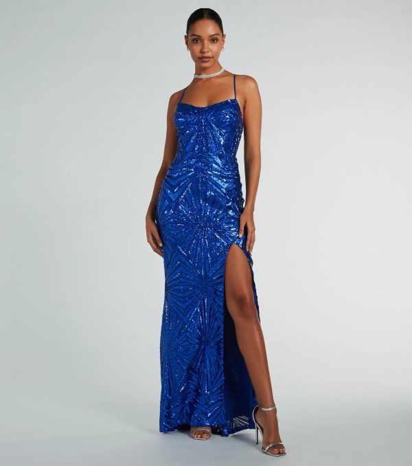 Regina Lace-Up Mermaid Sequin Mesh Formal Dress - Image 5
