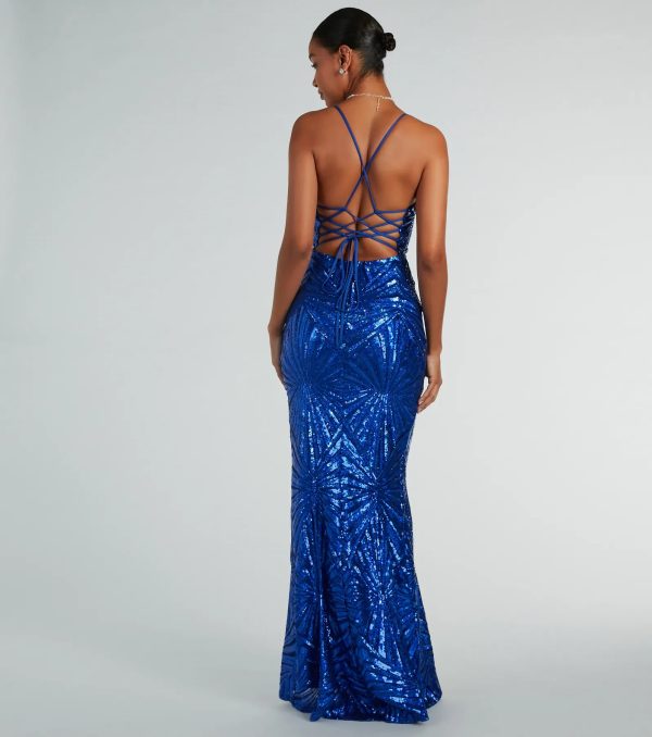 Regina Lace-Up Mermaid Sequin Mesh Formal Dress - Image 6