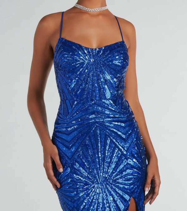 Regina Lace-Up Mermaid Sequin Mesh Formal Dress - Image 7