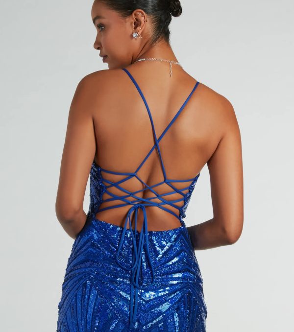 Regina Lace-Up Mermaid Sequin Mesh Formal Dress - Image 8