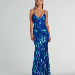 Acacia Iridescent Sequin Lace-Up Formal Dress