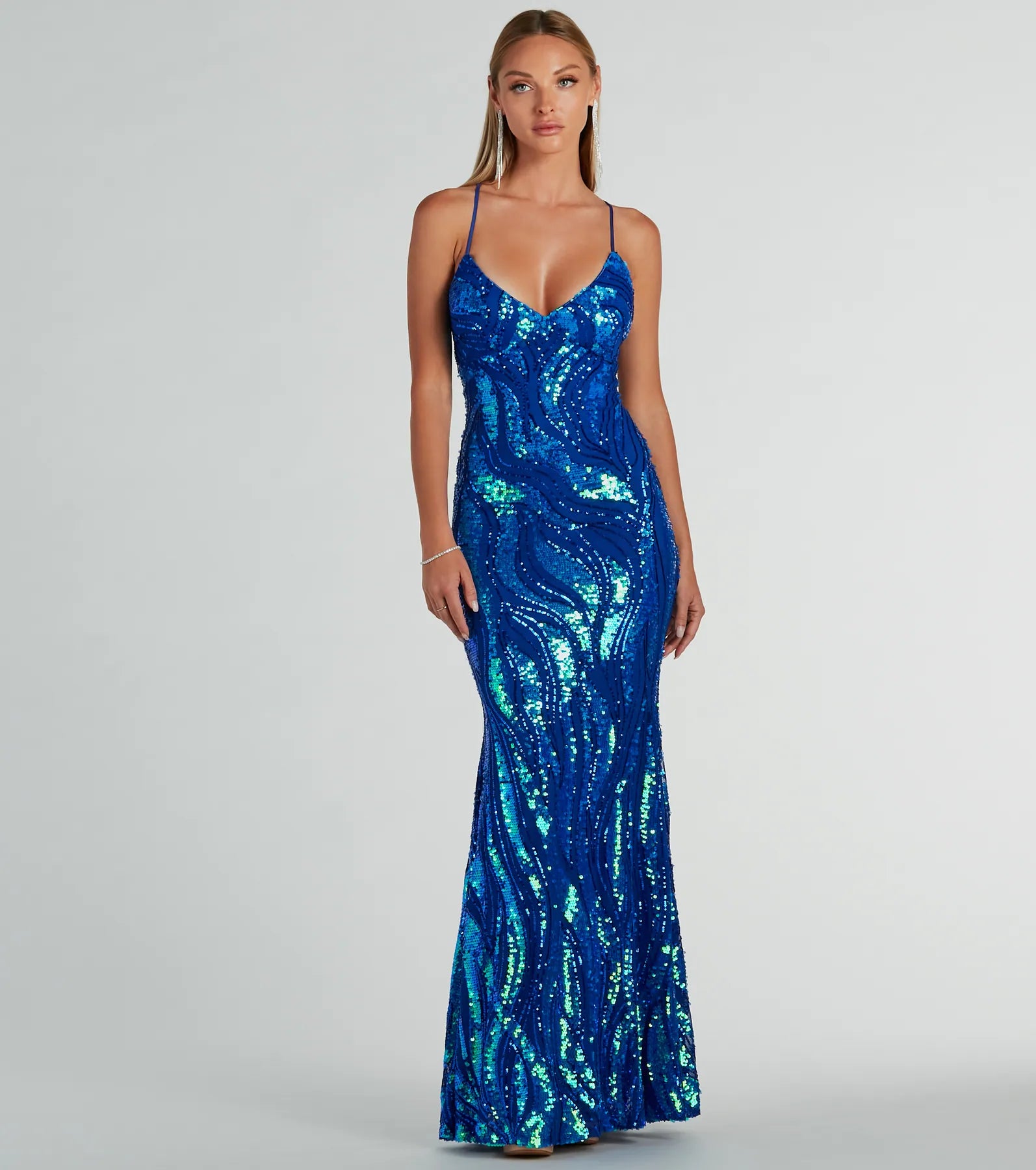 Acacia Iridescent Sequin Lace-Up Formal Dress