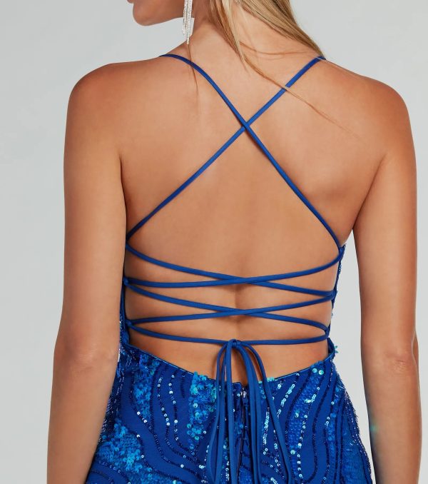 Acacia Iridescent Sequin Lace-Up Formal Dress - Image 4