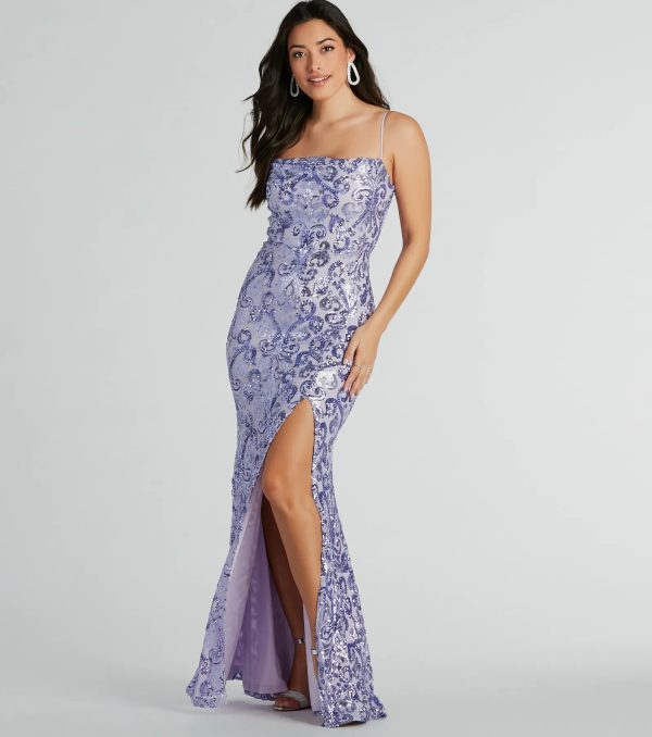 Tori Cowl Neck Mermaid Sequin Mesh Formal Dress - Image 8