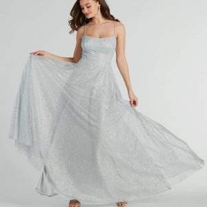 Kira Lace-Up Glitter Tulle A-Line Formal Dress