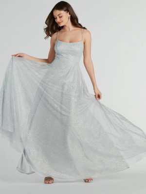 Kira Lace-Up Glitter Tulle A-Line Formal Dress