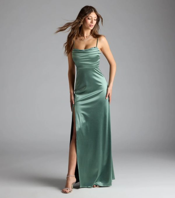 Marissa Formal Satin Cowl Neck Dress - Image 11