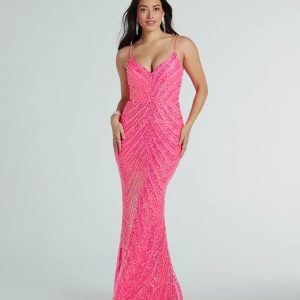 May V-Neck Mermaid Sequin Long Formal Dress
