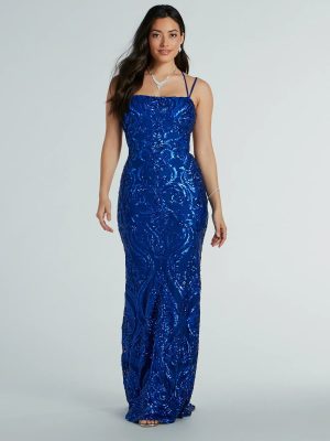 Delaney Lace-Up Mermaid Sequin Formal Dress
