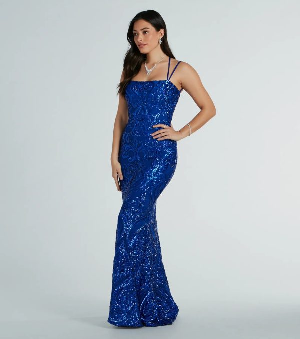 Delaney Lace-Up Mermaid Sequin Formal Dress - Image 3