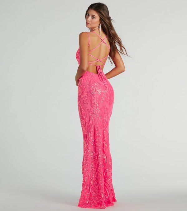 Delaney Lace-Up Mermaid Sequin Formal Dress - Image 6