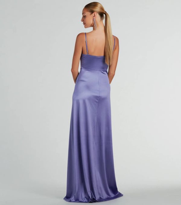Ellie Cowl Neck A-Line Long Satin Formal Dress - Image 2