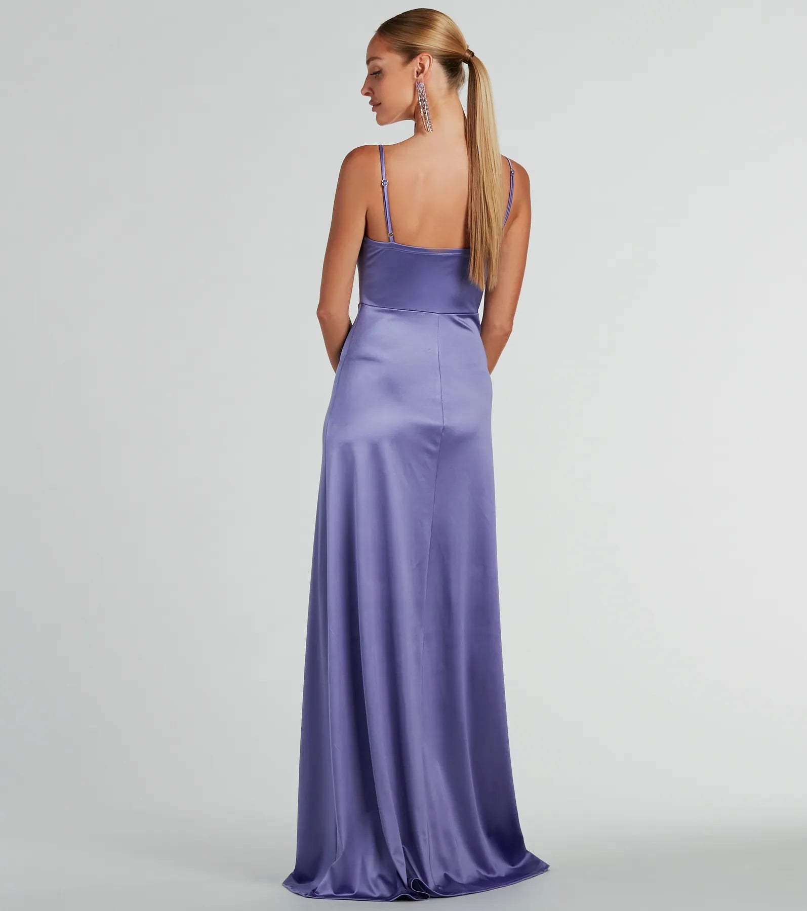 Ellie Cowl Neck A-Line Long Satin Formal Dress - Image 2