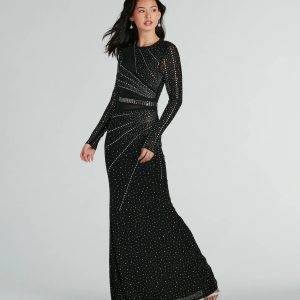 Sofia Long Sleeve Rhinestone Mesh Mermaid Dress