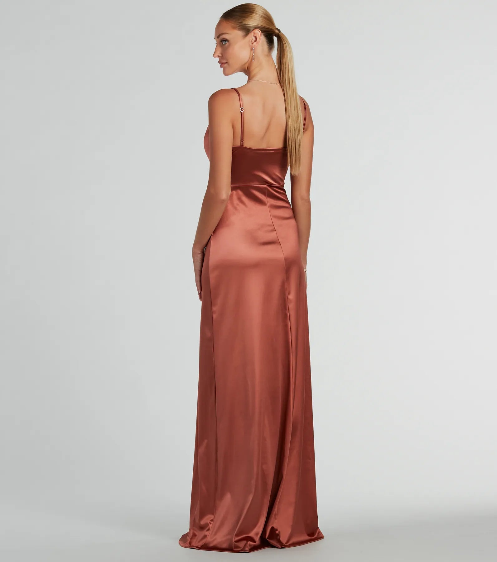 Ellie Cowl Neck A-Line Long Satin Formal Dress - Image 6
