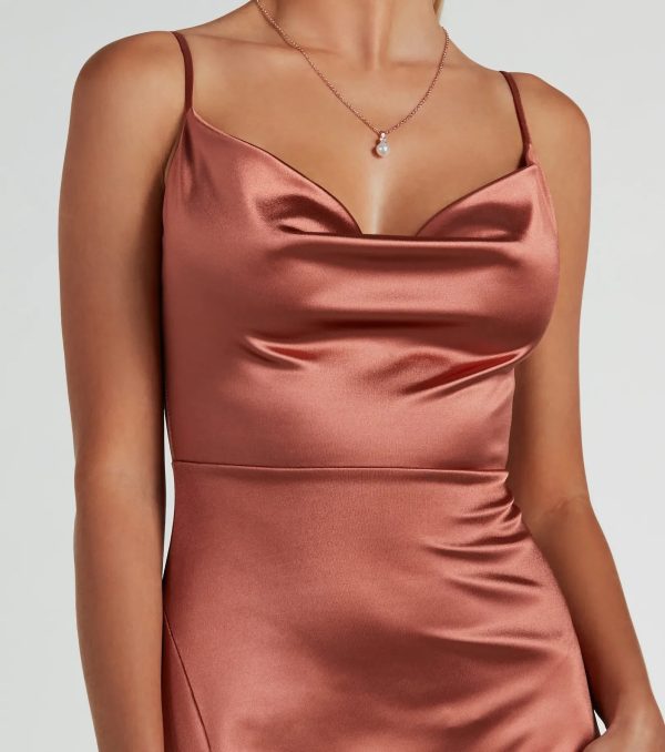 Ellie Cowl Neck A-Line Long Satin Formal Dress - Image 7