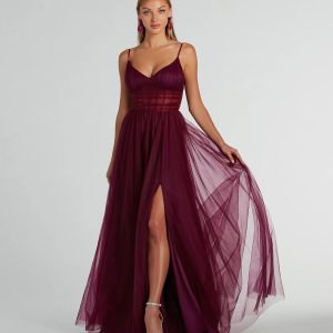 Paulette Sleeveless A-Line Mesh Formal Dress