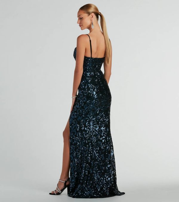 Tori Cowl Neck Mermaid Sequin Mesh Formal Dress - Image 2