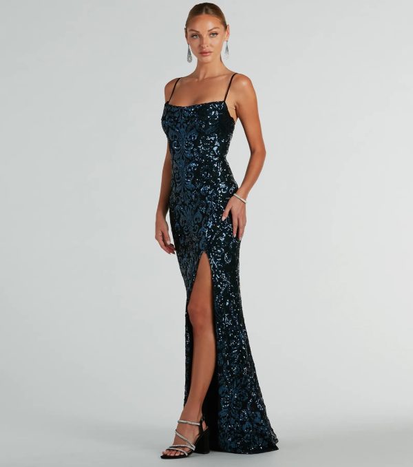 Tori Cowl Neck Mermaid Sequin Mesh Formal Dress - Image 4