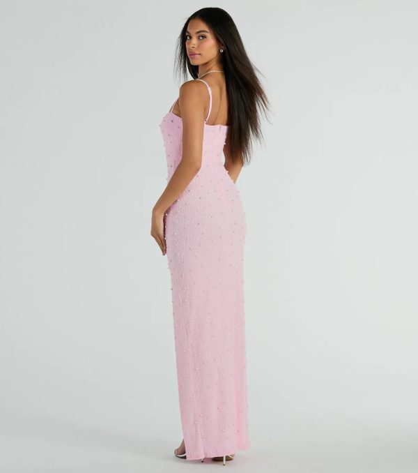 Daniella Sleeveless Faux Pearl Bead Slim Formal Dress - Image 2