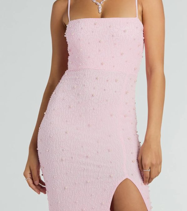 Daniella Sleeveless Faux Pearl Bead Slim Formal Dress - Image 3