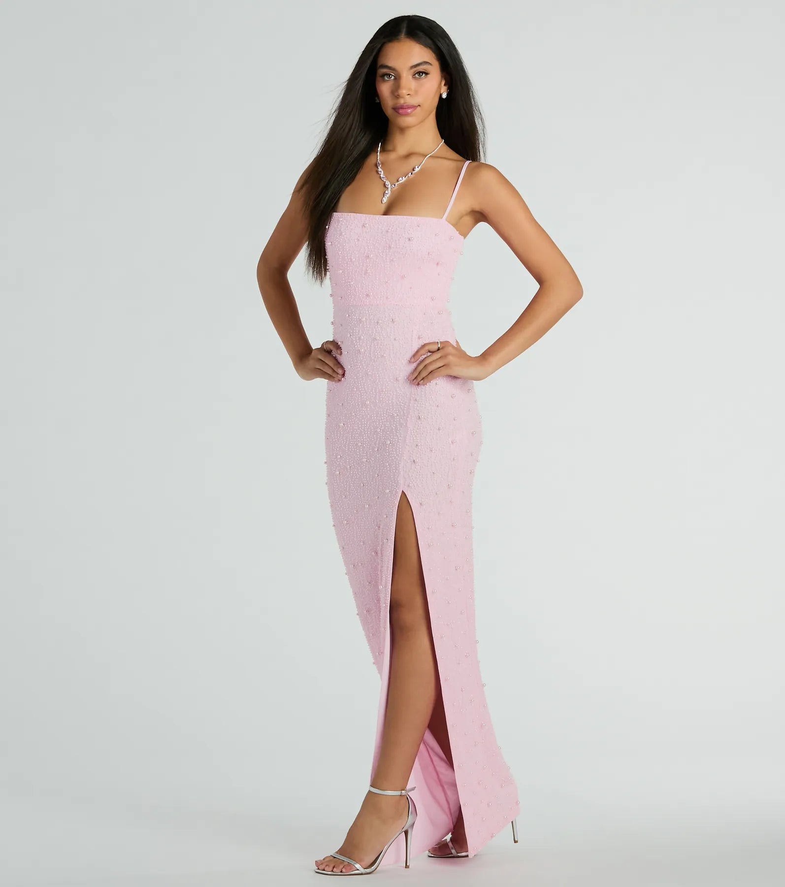 Daniella Sleeveless Faux Pearl Bead Slim Formal Dress - Image 4
