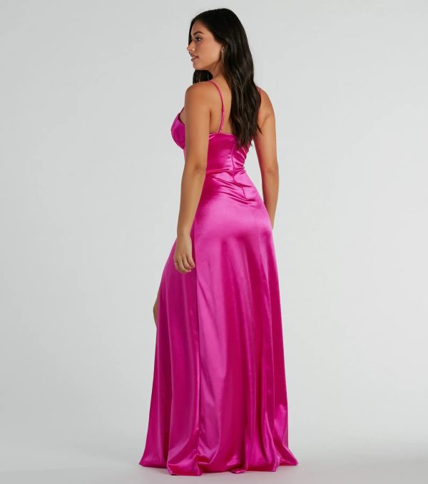 Haley Corset Slit A-Line Satin Formal Dress - Image 6