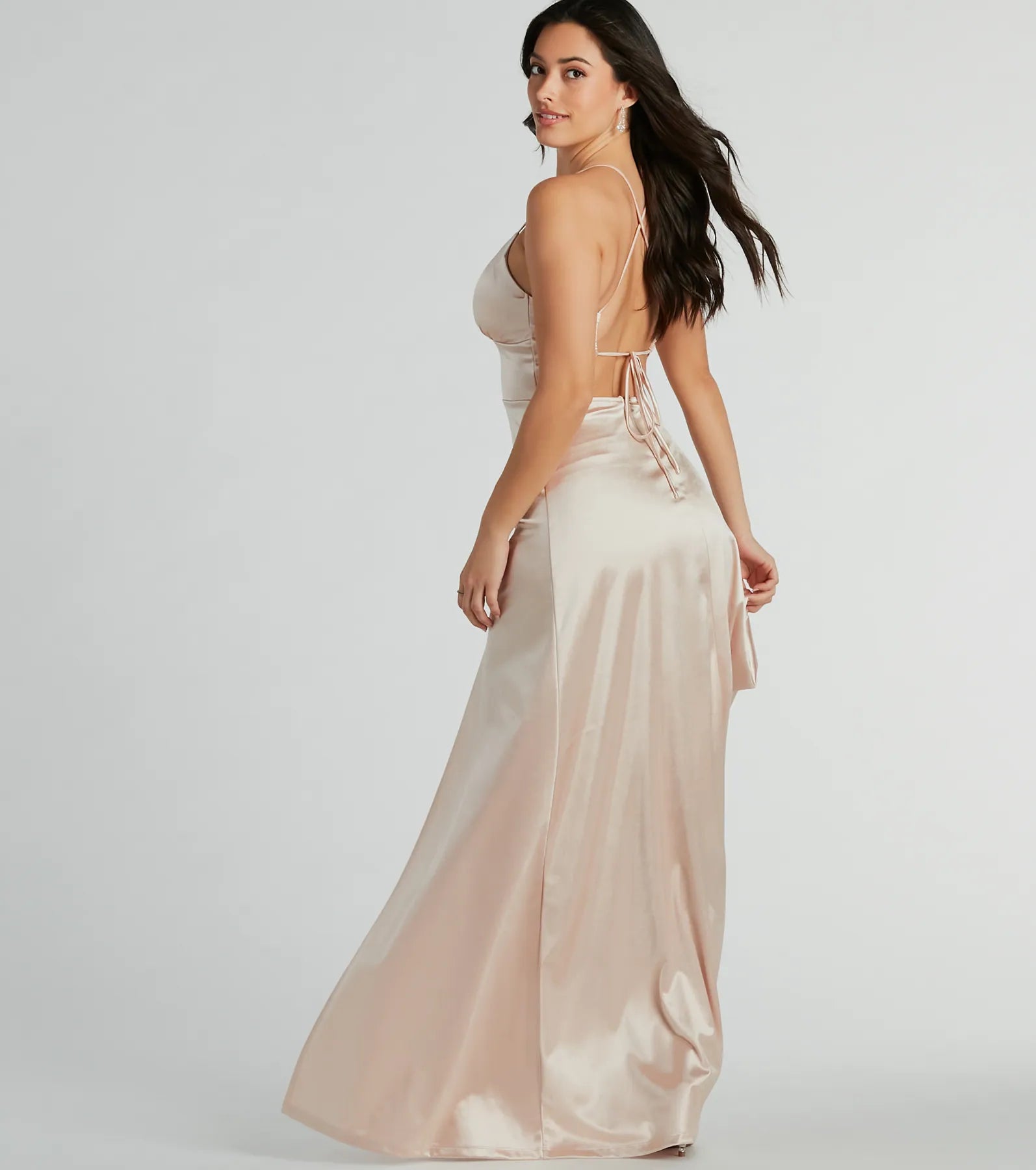 Laurel Lace-Up A-Line Slit Satin Formal Dress - Image 2
