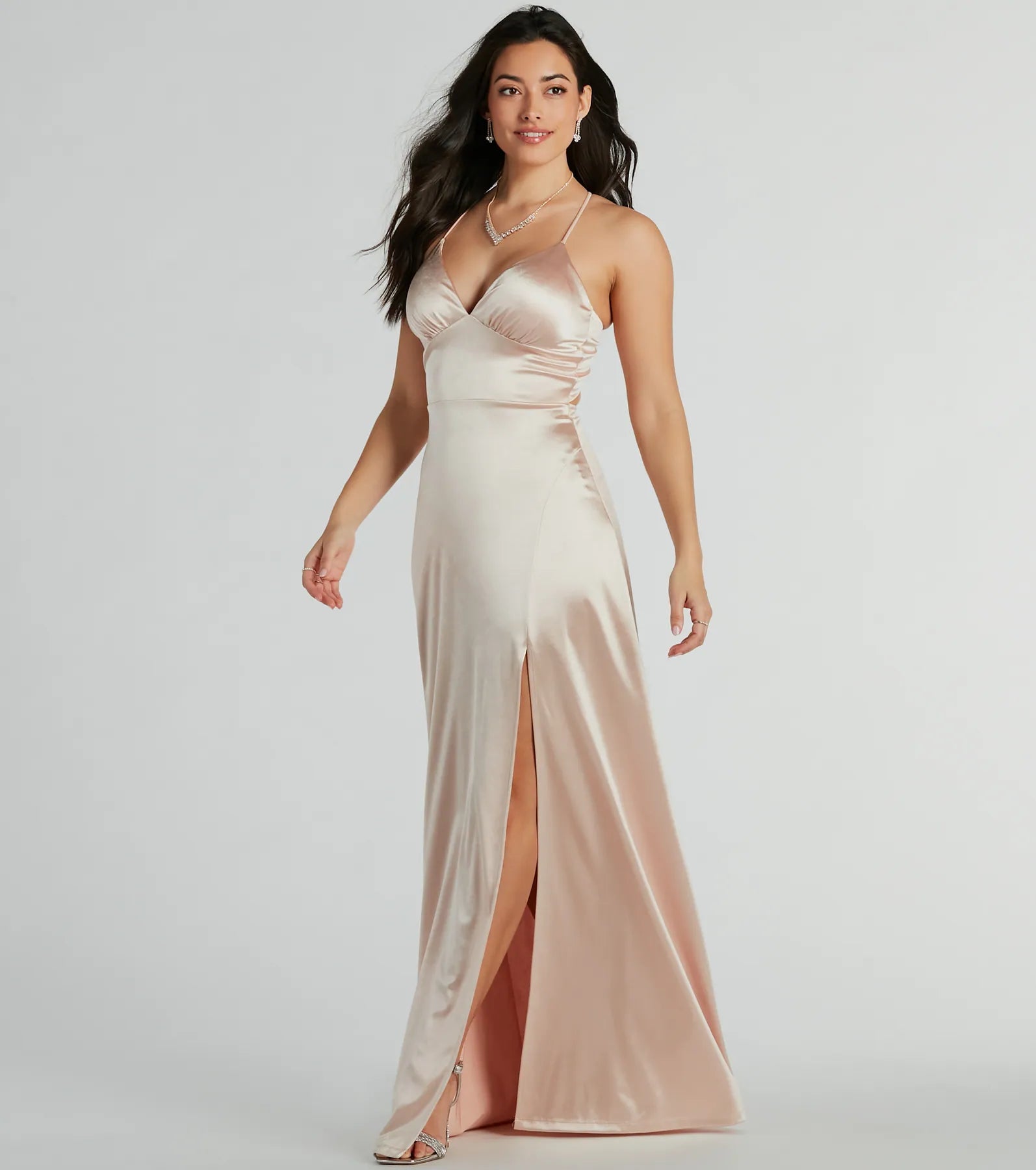 Laurel Lace-Up A-Line Slit Satin Formal Dress - Image 3