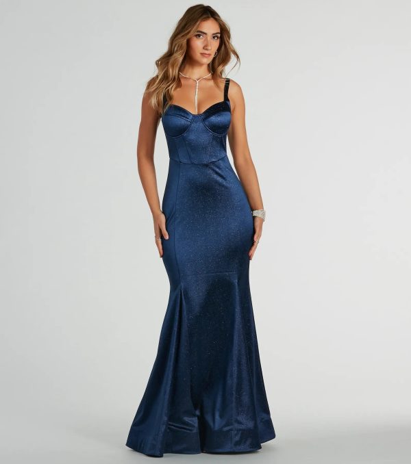 Ria Bustier Mermaid Glitter Satin Formal Dress - Image 5
