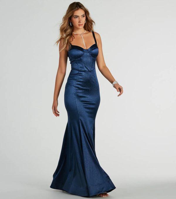 Ria Bustier Mermaid Glitter Satin Formal Dress - Image 8