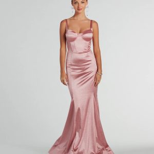 Ria Bustier Mermaid Glitter Satin Formal Dress