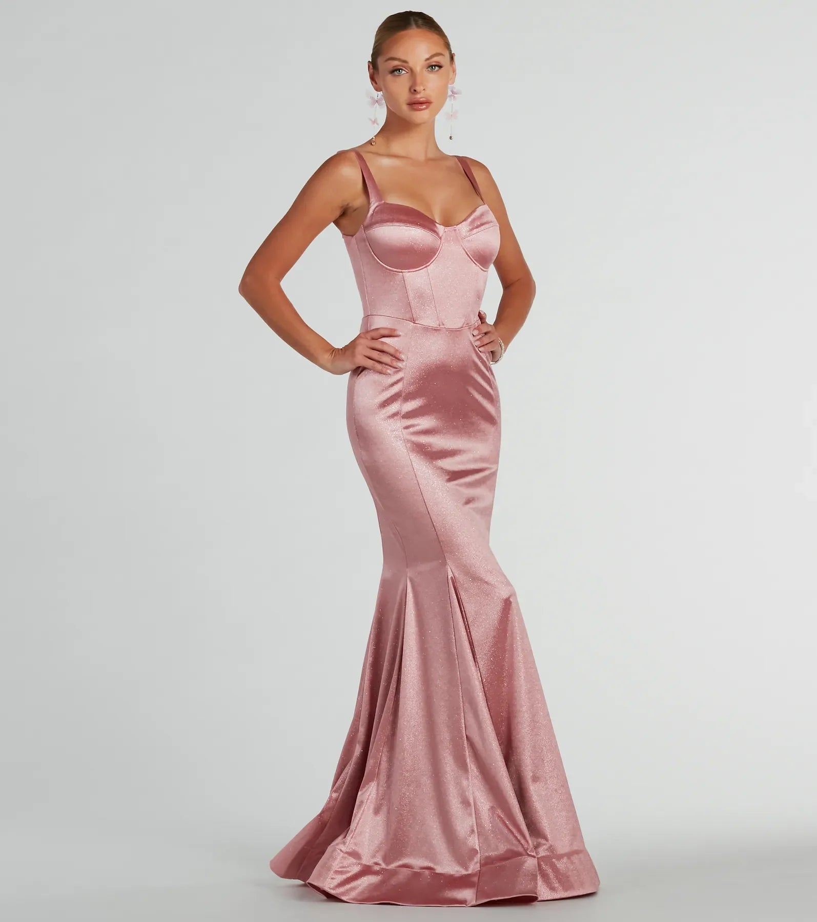 Ria Bustier Mermaid Glitter Satin Formal Dress - Image 4