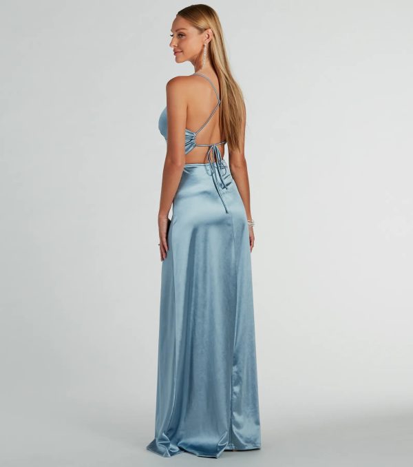 Laurel Lace-Up A-Line Slit Satin Formal Dress - Image 6