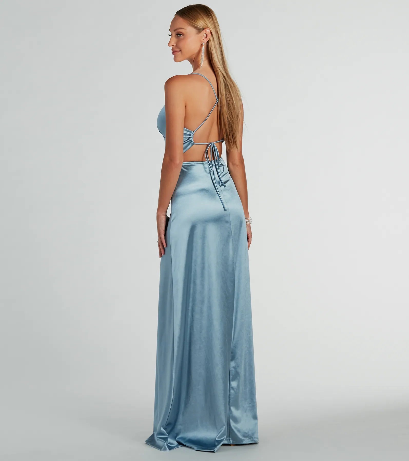 Laurel Lace-Up A-Line Slit Satin Formal Dress - Image 6
