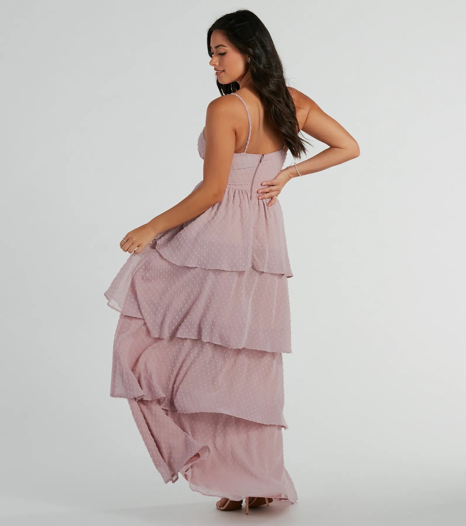 Kasey V-Neck Ruffled A-Line Chiffon Formal Dress - Image 2