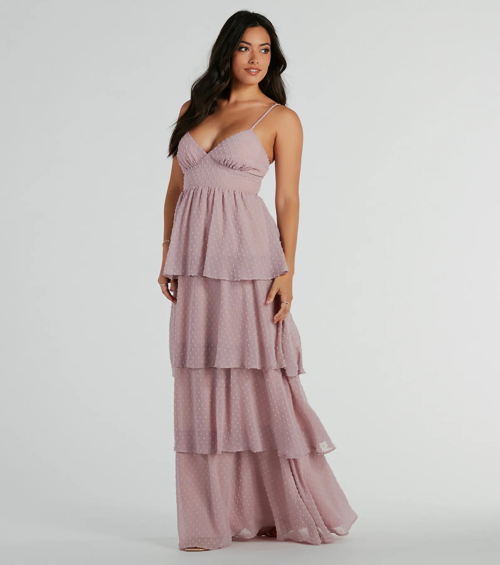 Kasey V-Neck Ruffled A-Line Chiffon Formal Dress - Image 4