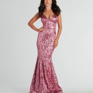 Saskia Lace-Up Mermaid Sequin Satin Formal Dress