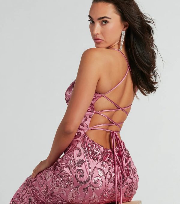 Saskia Lace-Up Mermaid Sequin Satin Formal Dress - Image 4