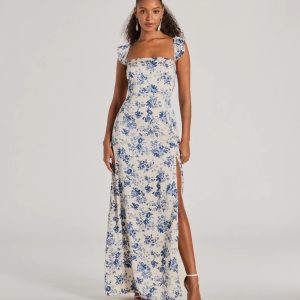 Corrie Lace-Up Floral Satin A-Line Formal Dress