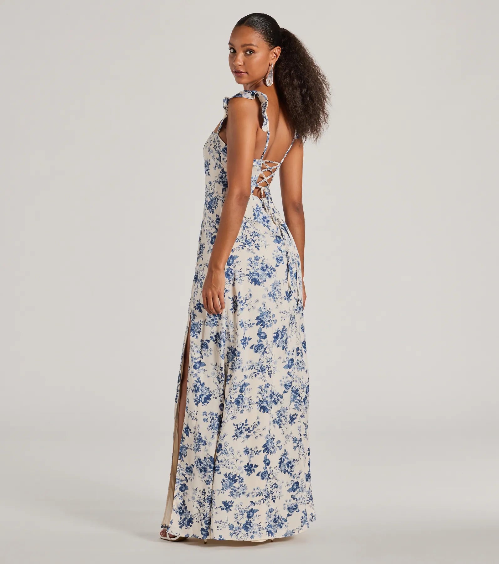 Corrie Lace-Up Floral Satin A-Line Formal Dress - Image 2