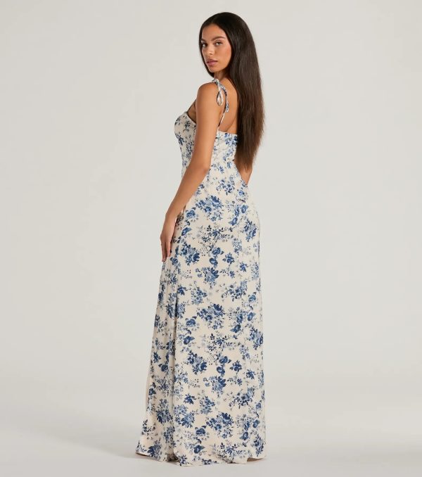 Amalia High Slit Floral Satin Mermaid Dress - Image 2