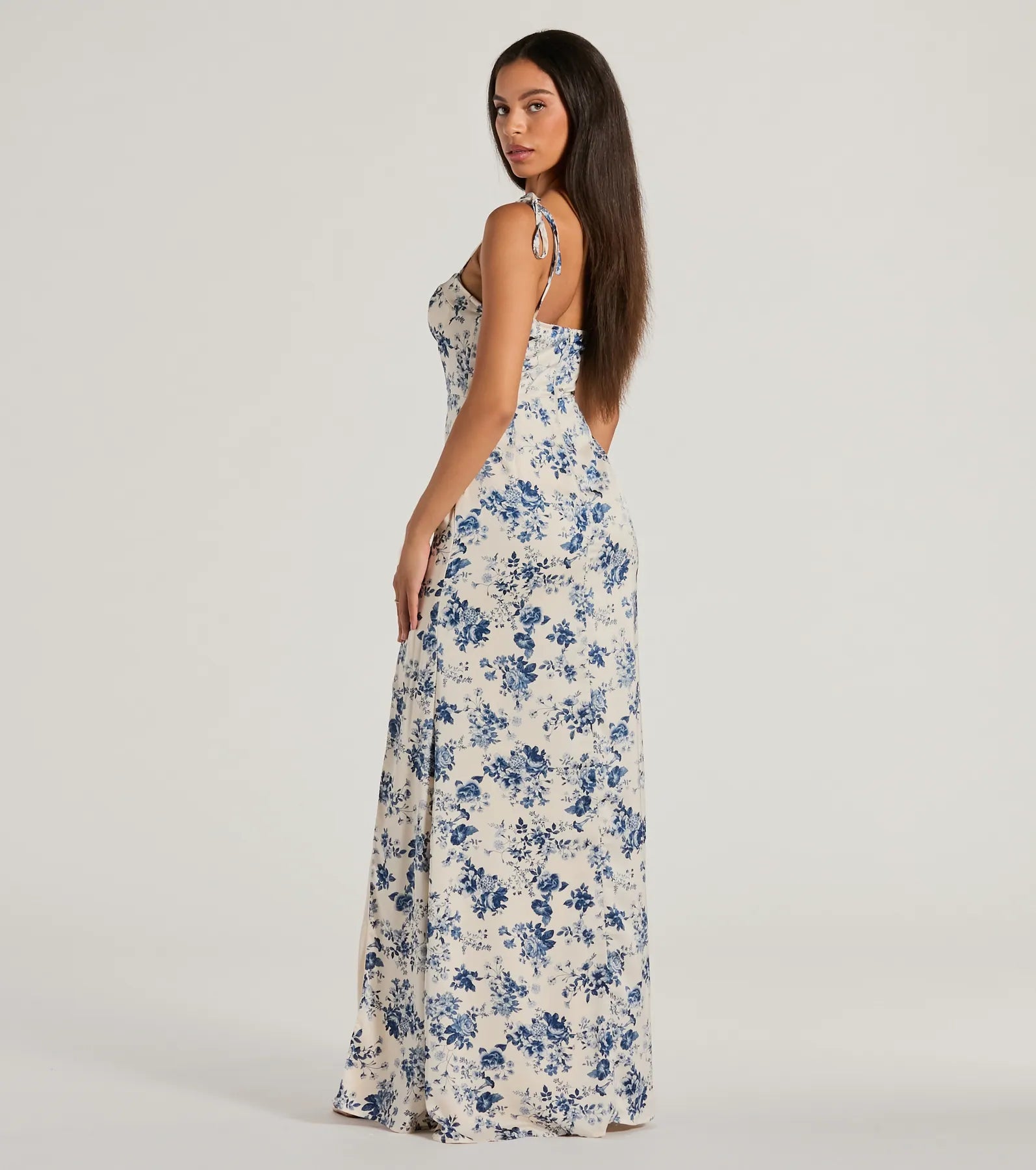Amalia High Slit Floral Satin Mermaid Dress - Image 2
